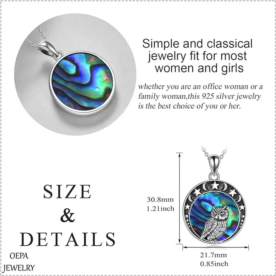 925 Sterling Silver Owl Moon Star Necklace Owl Moon Star Pendant for Women