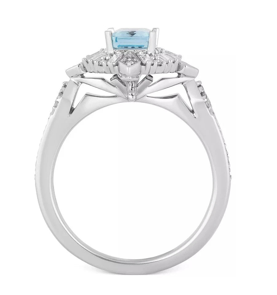1.30Ct Aqua Emerald Cut Simulated Diamond Snwflake Star Wedding 925 Silver Ring