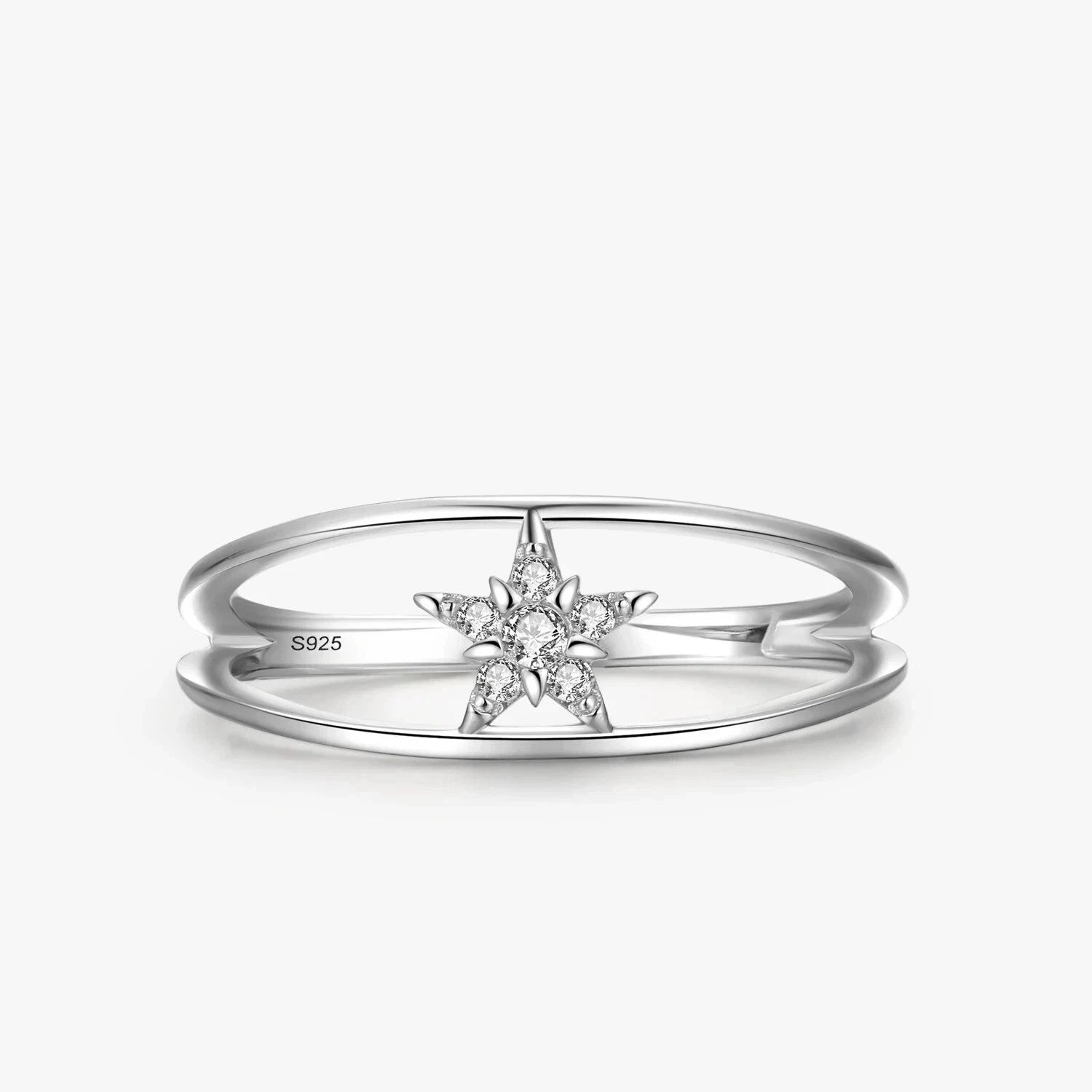 925 Sterling Silver Ring Star Cubic Zircon Double Layer Ring Christmas Jewelry