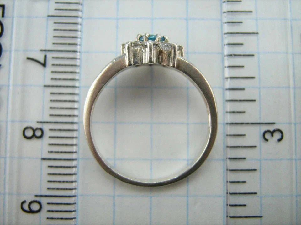 925 Sterling Silver Ring Band US size 4.5 Cluster Flower Star Blue White CZ