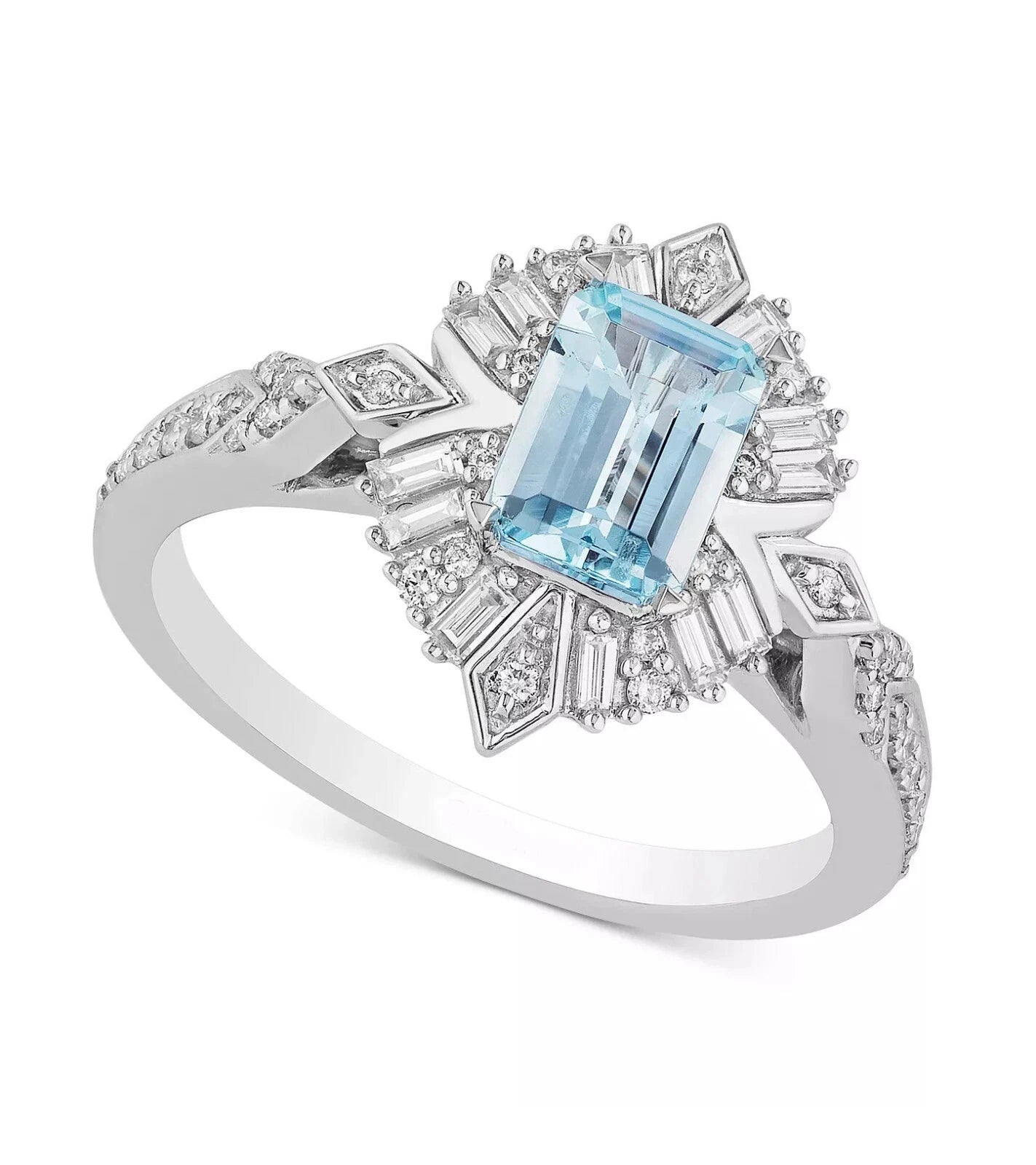 1.30Ct Aqua Emerald Cut Simulated Diamond Snwflake Star Wedding 925 Silver Ring
