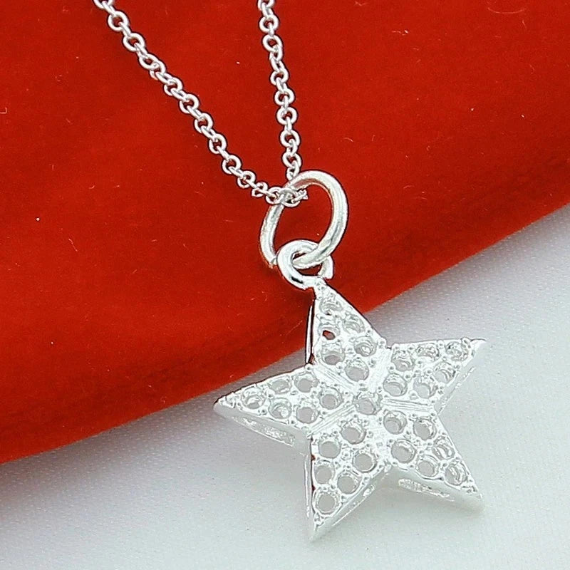 925 Sterling Silver Hollow Star Pendant Chain Necklace For Women Party Fashion