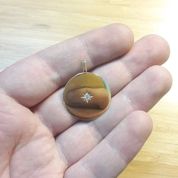 925 Sterling Silver Pave Diamond Handmade Star Disc Charm Pendant Jewelry