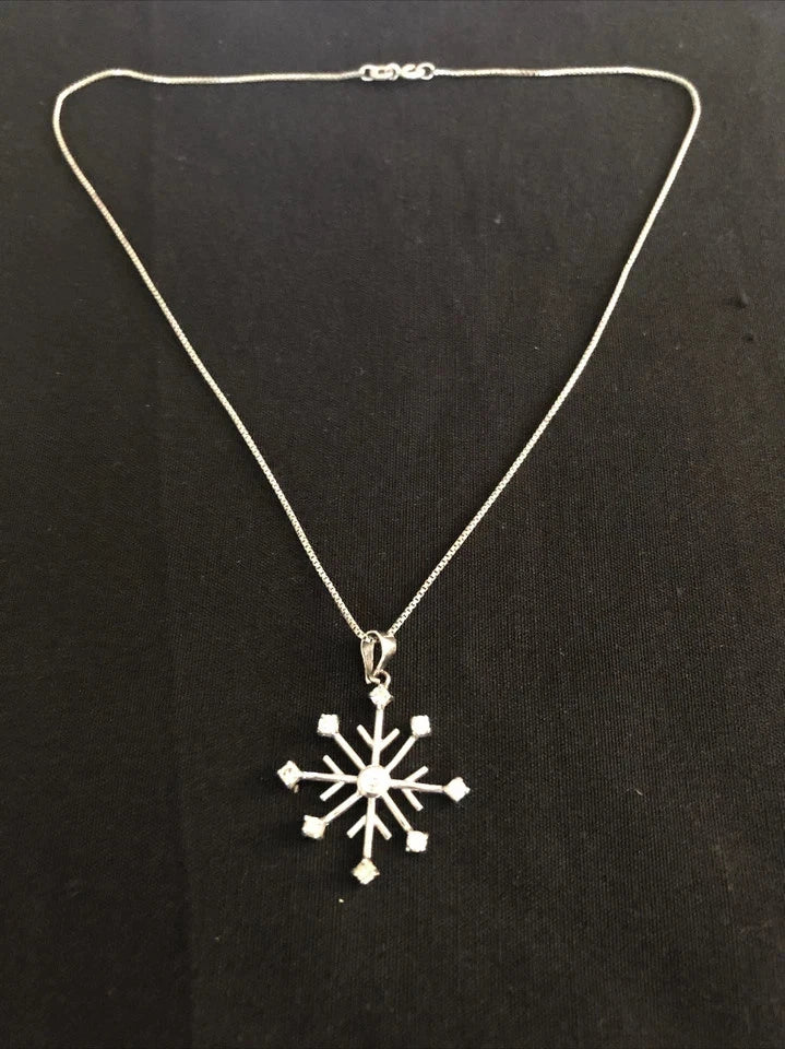 925 sterling silver necklace Snowflake with CZ stones 16” long