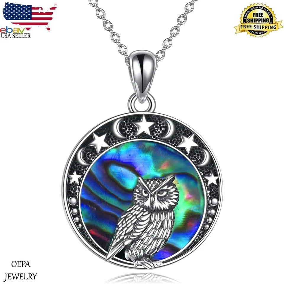 925 Sterling Silver Owl Moon Star Necklace Owl Moon Star Pendant for Women