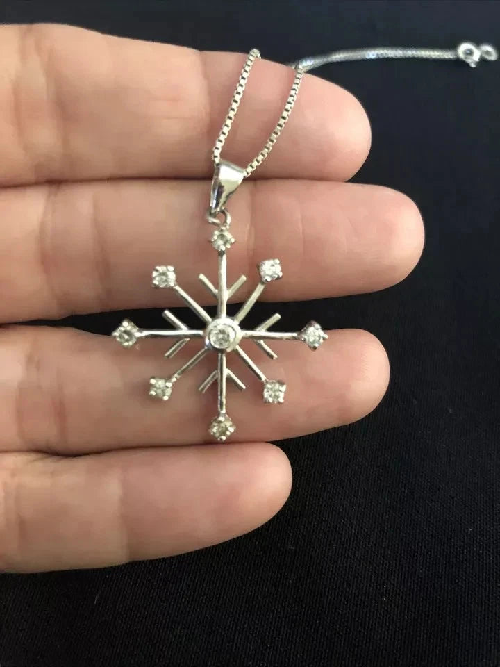 925 sterling silver necklace Snowflake with CZ stones 16” long