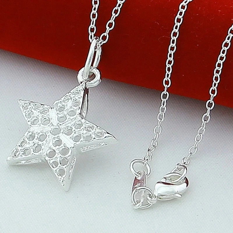 925 Sterling Silver Hollow Star Pendant Chain Necklace For Women Party Fashion