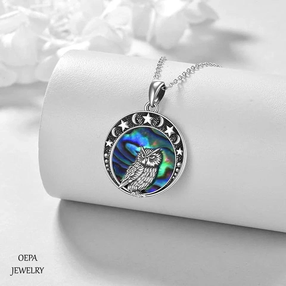925 Sterling Silver Owl Moon Star Necklace Owl Moon Star Pendant for Women