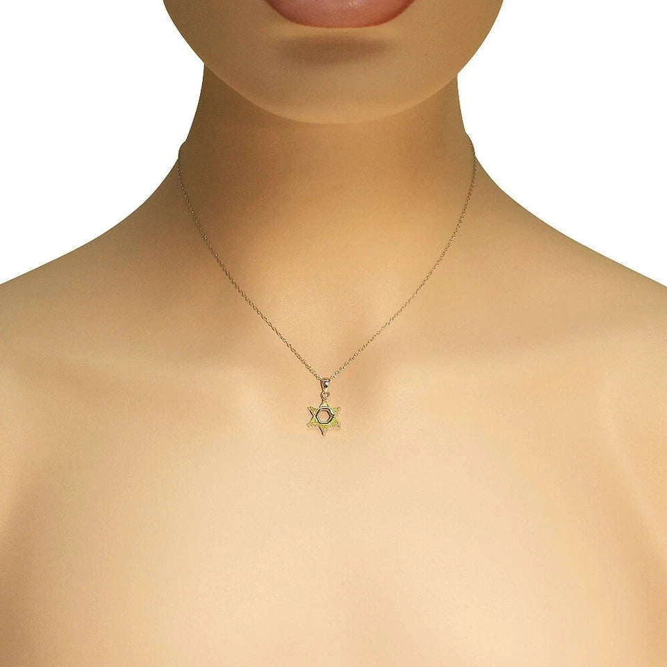 925 Sterling Silver Light Green CZ Jewish Star of David Pendant Necklace