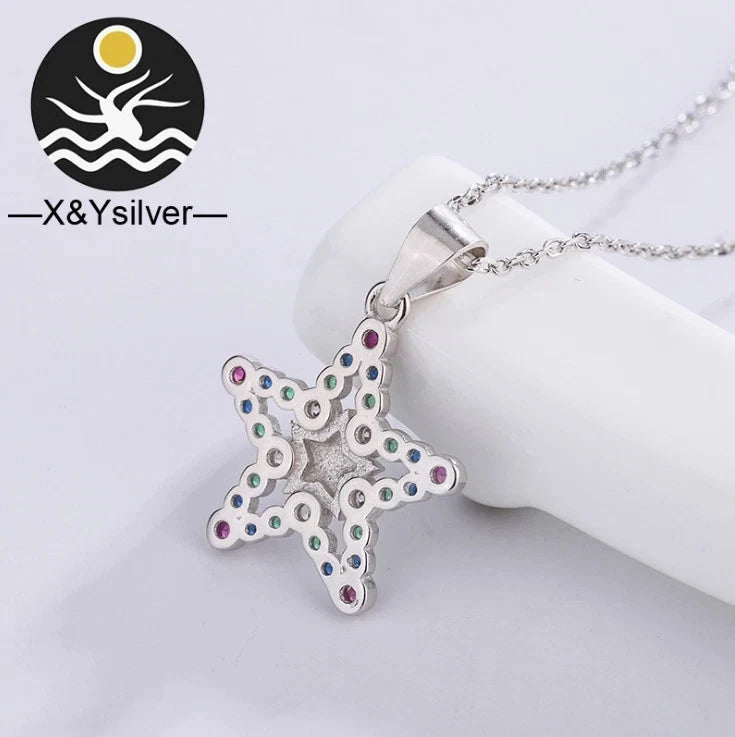 925 Sterling Silver Multi-Color Cz 16mm/0.63" Star Pendant Necklace 18" Gift I40