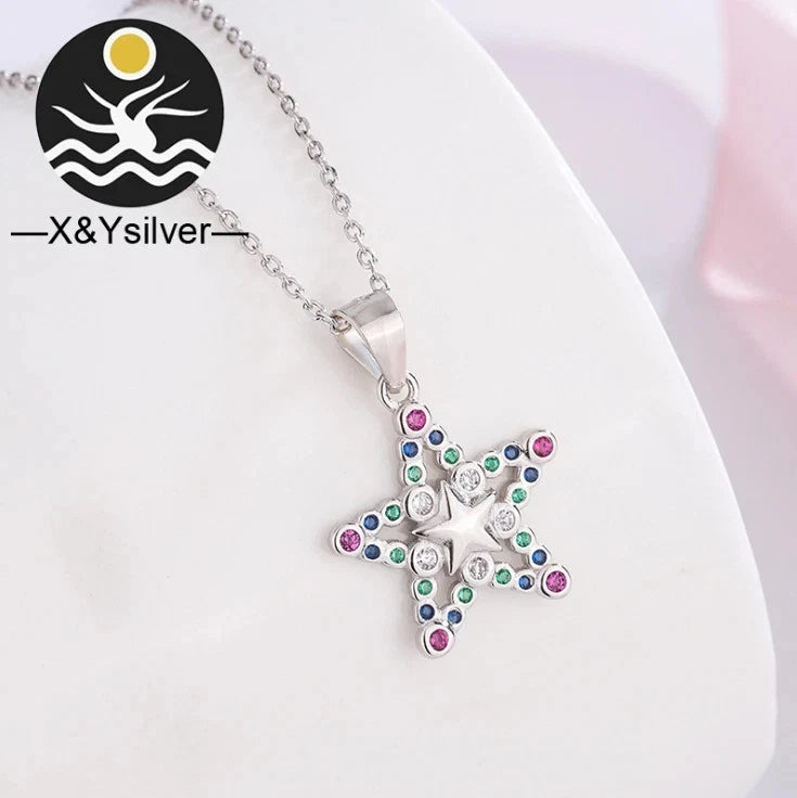 925 Sterling Silver Multi-Color Cz 16mm/0.63" Star Pendant Necklace 18" Gift I40